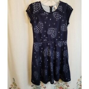 Exhilaration Girls‎ Navy Blue Fit & Flare Dress with Star and Floral Heart Print